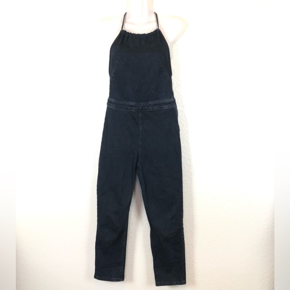 Free People Hearts on Fire Black Denim Open Back Halterall Jumpsuit size 2 - Picture 5 of 14